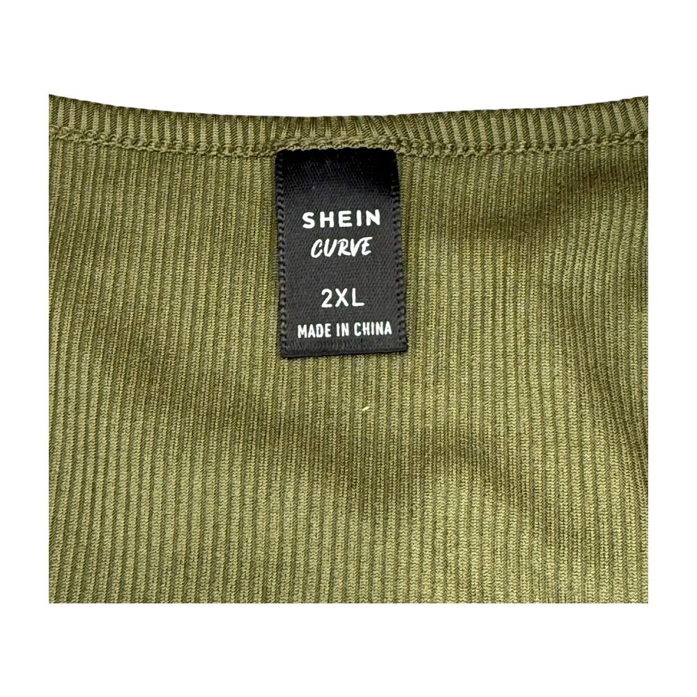 Shein Curve Blouse Top Women's 2XL Olive Green Ruched Front Long Sleeve Pullover - Picture 2 of 6